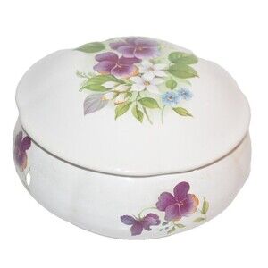 San Francisco‎ Music Box Round Porcelain Trinket Box Musical Vtg 1989 floral